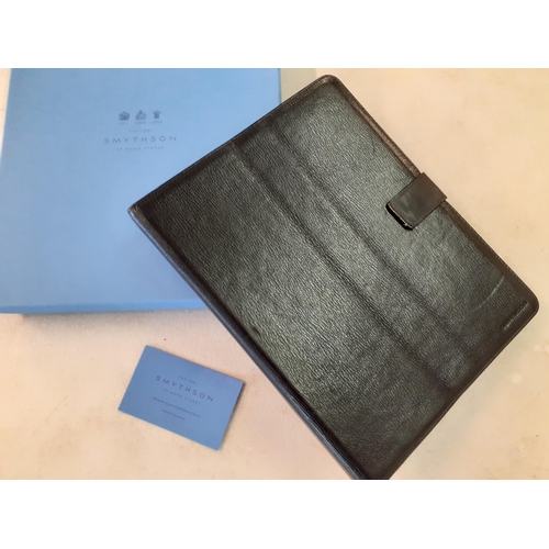 74 - A Smythson 'Arlington' range black leather i-pad case in original box A/F together with a pair of mo... 