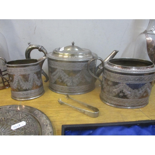 42 - A selection of silver, silver plate and glassware to include a silver cigarette case, a three piece ... 