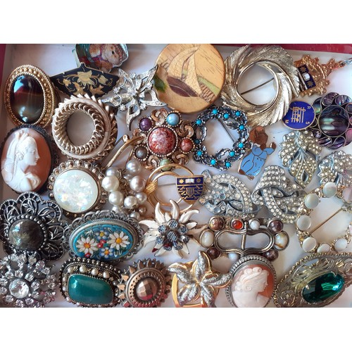 93 - Vintage costume jewellery to include a micro-mosaic brooch, 2 cameo brooches, a Mexican silver and a... 