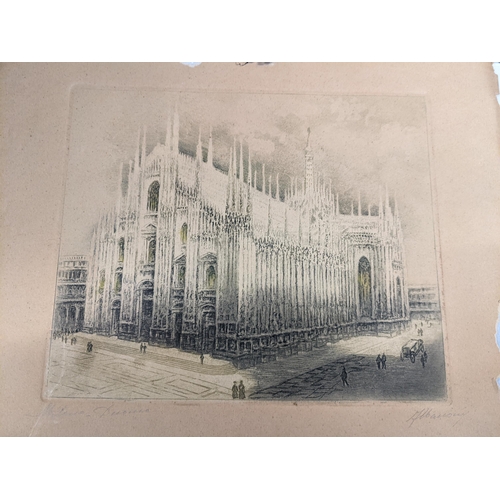 150 - Three engravings to include one depicting Duomo di Milano, another of The Colosseum Rome, and after ... 