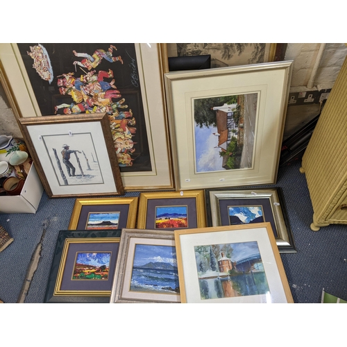 200 - A mixed lot of pictures to include a Gillian Crane gauche, Dale Elliot oil paintings, mixed prints, ... 