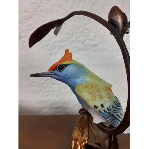 317 - Two Albany painted porcelain models of birds on bronze stands A/F 
Condition: one has a foot missing... 