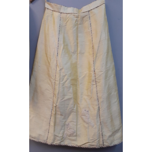 103 - A Sally Hale yellow shot silk ladies outfit comprising two interchangeable strappy tops, a bolero ja... 