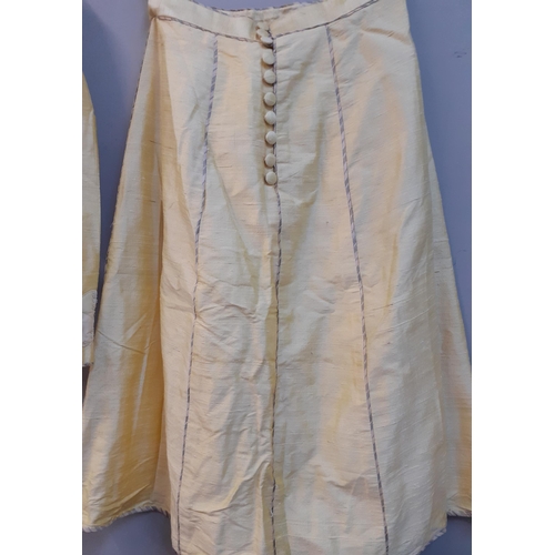 103 - A Sally Hale yellow shot silk ladies outfit comprising two interchangeable strappy tops, a bolero ja... 