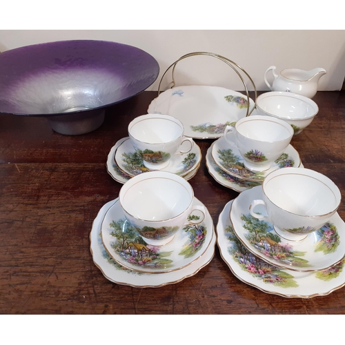 138 - A Royal Vale part tea set, 4-setting, with images of a cottage and cottage gardens, together with a ... 