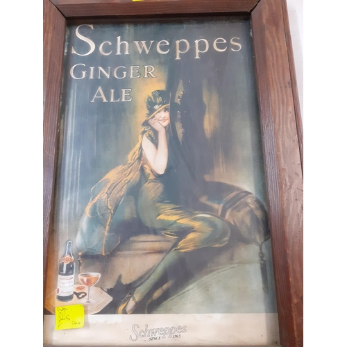 144 - A vintage Lime Juice Cordial cardboard sign, framed, and a Schweppes Ginger Ale framed advertisement... 