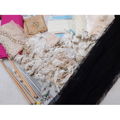 94 - Vintage lace insertions, trimmings and collars to include 2 cream Irish crotchet lace collars with c... 