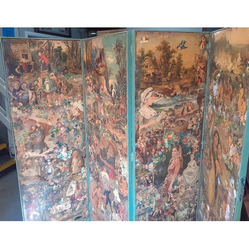 100A - A Vintage 4-fold screen with decoupage to one side and green fabric to the other
Location: A1F