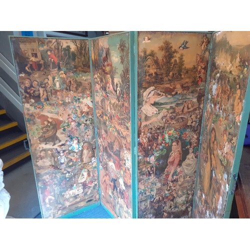 100A - A Vintage 4-fold screen with decoupage to one side and green fabric to the other
Location: A1F