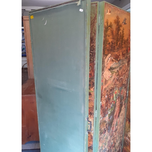 100A - A Vintage 4-fold screen with decoupage to one side and green fabric to the other
Location: A1F