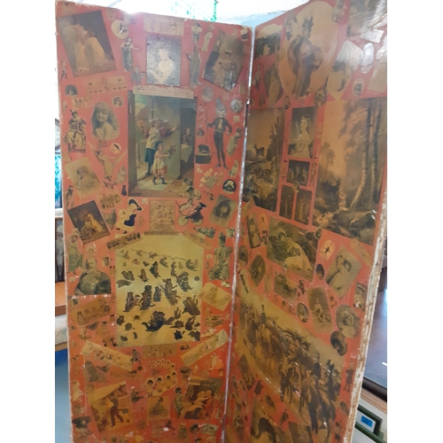 130 - A folding vintage 2 panel screen with decoupage to one side and floral paper to the other A/F, 182cm... 