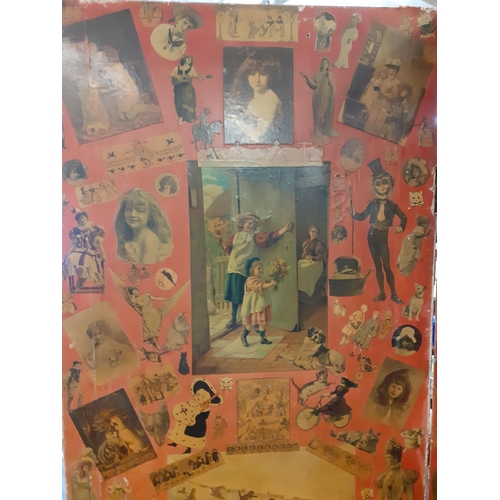 130 - A folding vintage 2 panel screen with decoupage to one side and floral paper to the other A/F, 182cm... 