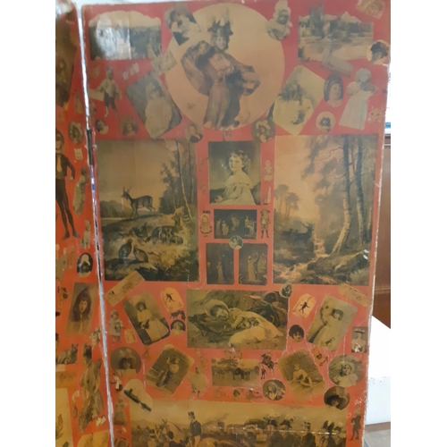 130 - A folding vintage 2 panel screen with decoupage to one side and floral paper to the other A/F, 182cm... 