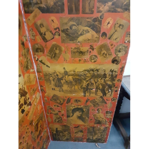 130 - A folding vintage 2 panel screen with decoupage to one side and floral paper to the other A/F, 182cm... 