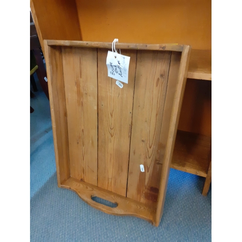 243 - A low oak bookcase together with a small pine corner wall shelf unit, a modern pine box, a vintage p... 