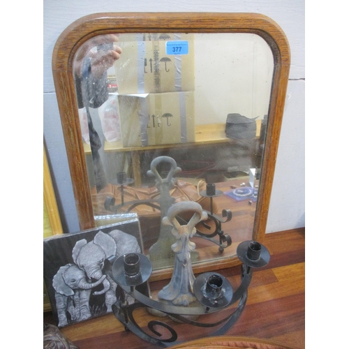 396 - A mixed lot to include a Tiffany style butterfly table lamp, oak framed wall mirror, Victorian cast ... 