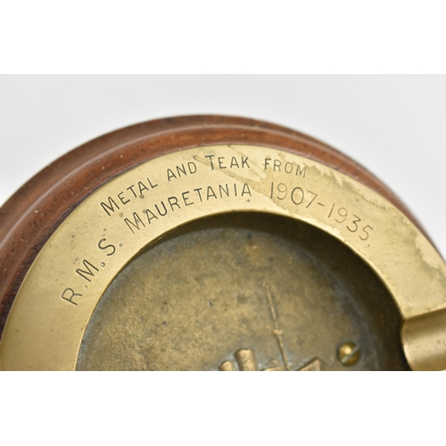 424 - An early 20th century ashtray, made from brass and teak taken from the R.M.S Mauretania 1907-1935, t... 