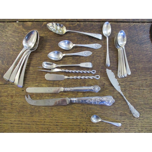 180 - A group of Georgian and later silver flatware to include five Walker & Hall coffee spoons, a small b... 