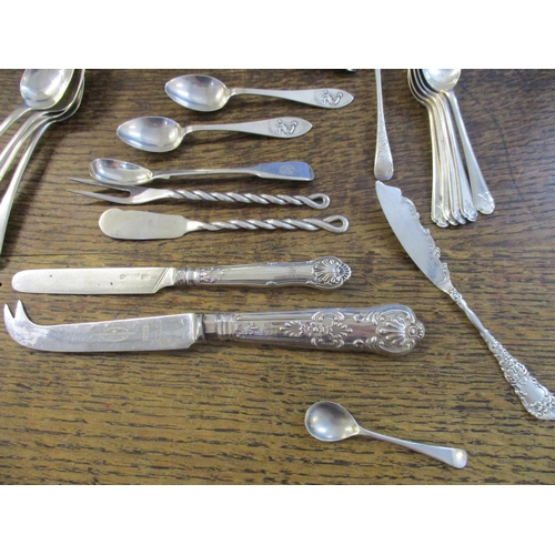 180 - A group of Georgian and later silver flatware to include five Walker & Hall coffee spoons, a small b... 