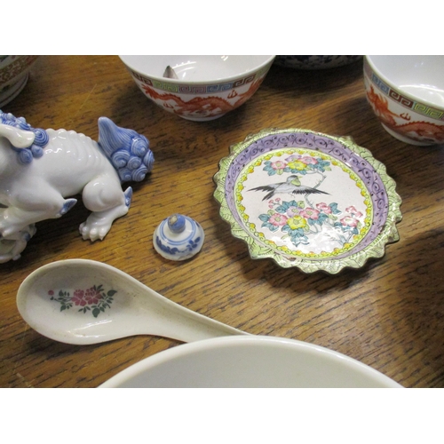 182 - A group of modern Chinese ceramics, a Samon bowl, Chinese Canton enamelled pin dish, and an Oriental... 