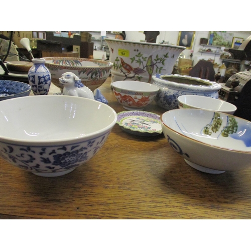 182 - A group of modern Chinese ceramics, a Samon bowl, Chinese Canton enamelled pin dish, and an Oriental... 