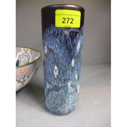 272 - A selection of ceramics and glassware to include an Okra glass cylinder vase in an amethyst Charnock... 