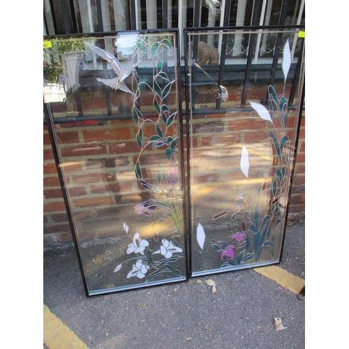 281 - Two stained glass door panels each depicting birds and foliage, both 123cm x 54cm Location: RWM