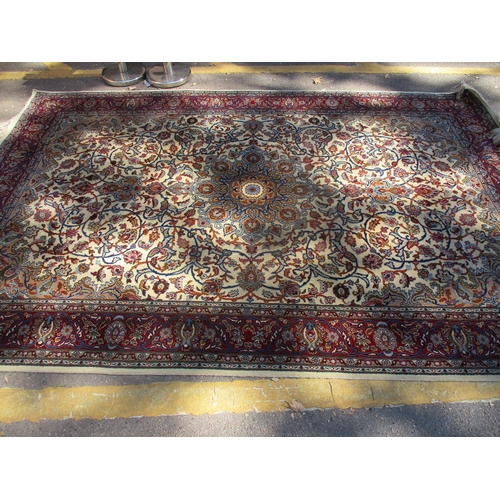 286 - A Egyptian rug hand woven in an Islamic floral design on a cream ground, with single wide guard bord... 