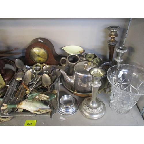 290 - A mixed lot to include various silver plate items, oak mantel clock, Royal Dux duck wall plaques, Da... 