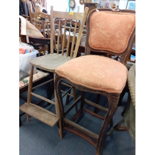 309 - A large quantity of vintage stools, most requiring attention and other items to include a laminated ... 