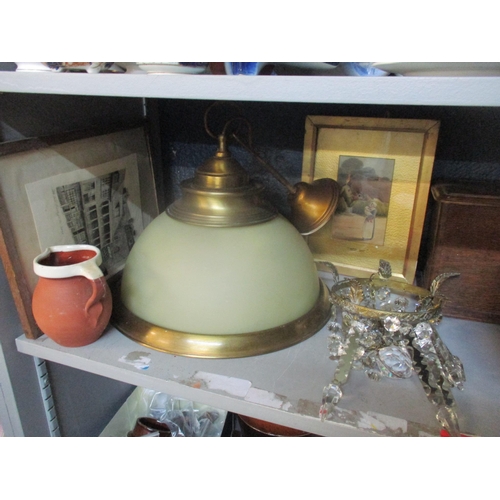 307 - A mixed lot to include a large Doulton silicon Lambeth bowl, lustre drop ceiling hanging, Norman Har... 