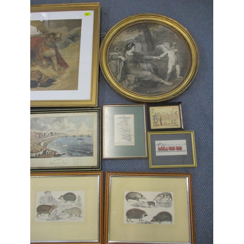 267 - A mixed group of framed and glazed prints and an etching to include F Marriott - Alp by Moonlight, s... 