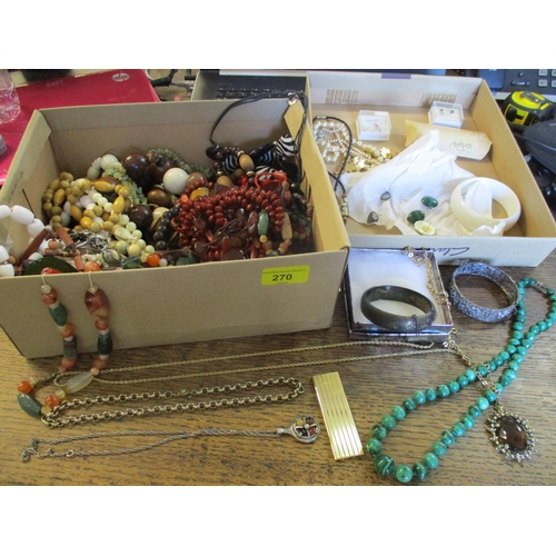 270 - A quantity of costume jewellery to include a silver bracelet, various beaded necklaces, Malecite nec... 