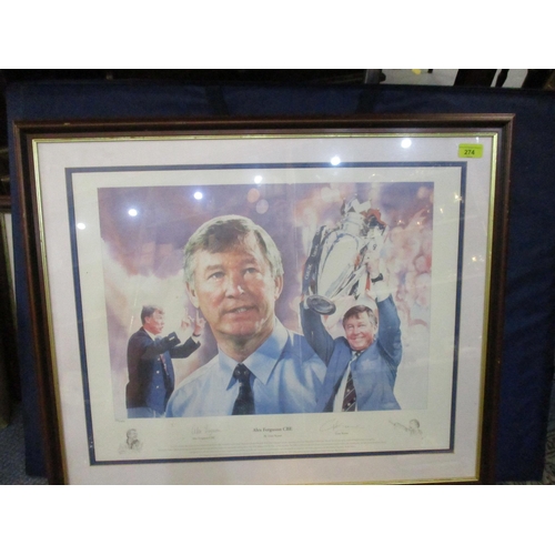 274 - Manchester United Football Club memorabilia to include a limited edition print of Alex Ferguson CBE,... 