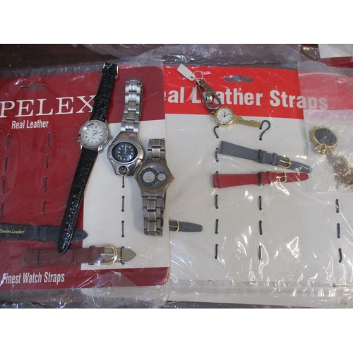 288 - A miscellaneous lot of leather watch straps, modern wristwatches, small ornamental clocks and other ... 