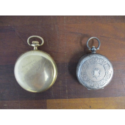 289 - A gold coloured cased pocket watch, open face with white enamel dial, Arabic movements, presentation... 