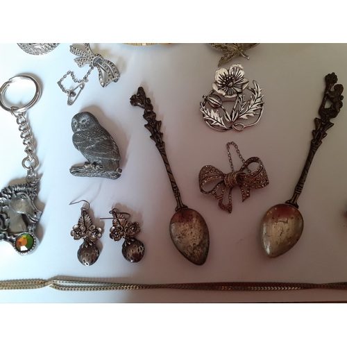 352 - A quantity of Silver Scenes brooches stamped MASJ, circa 1990's, a Royal Selangor pewter pendant on ... 