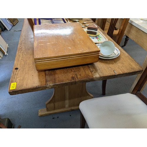 458 - A large 19th century pine refectory trestle end dining table 76.5cm x 259cm Location: LAF