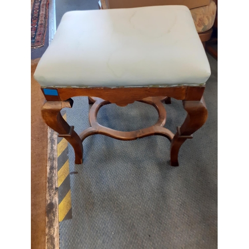 224 - A walnut stool with an upholstered top on square cabriole legs, and a 19th century swing mirror Loca... 