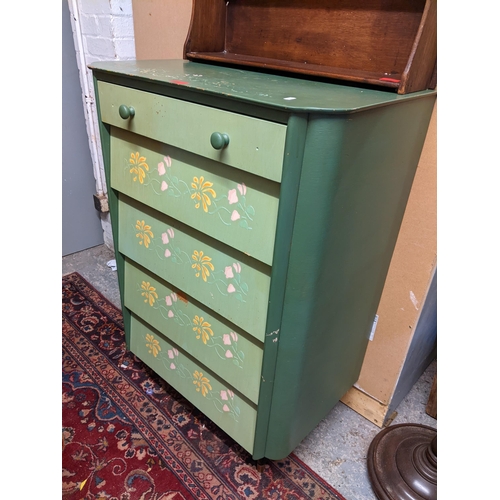 228 - A mid 20th century 'Homeworthy' painted chest of five long drawers, 105.5cm h x 72.5cm w and a wall ... 