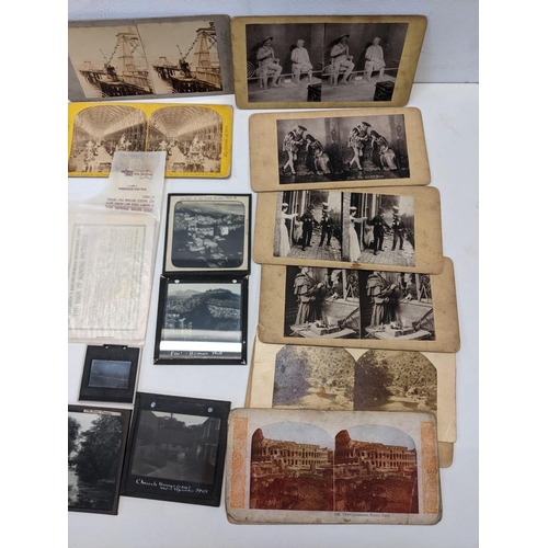 238 - A mixed lot to include stereograph slides, glass negatives and a Vermin club badge
Location: R2.5