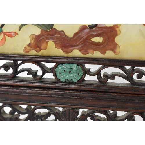 2 - A pair of Chinese jade and hardstone table screens, early 20th century, each with central rectangula... 