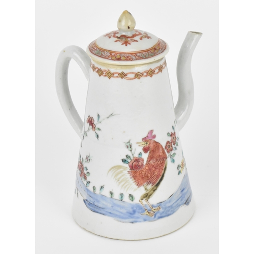 5 - A Chinese export Famille Rose porcelain lidded chocolate pot, 18th century, possibly Yongzheng perio... 