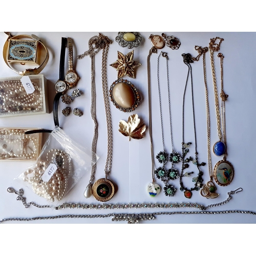 28 - Vintage jewellery to include bead necklaces, faux pearl necklaces (one with a silver clasp) and broo... 