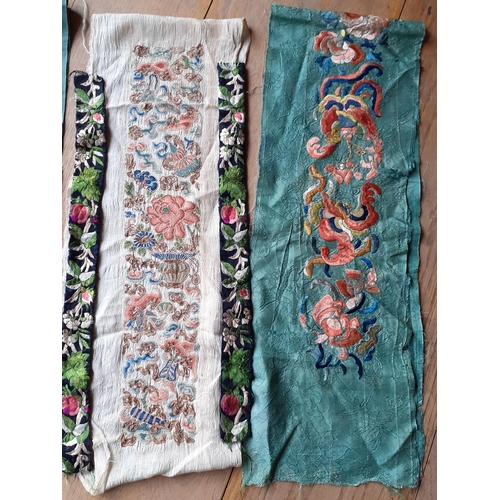 62 - A 19th Century Chinese Qing Dynasty green silk ground belt/sash finely embroidered in a satin stitch... 