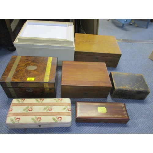 264 - Boxes to include a Victorian walnut writing slope, an oak box, a Saccherometer (glucometer) box by J... 