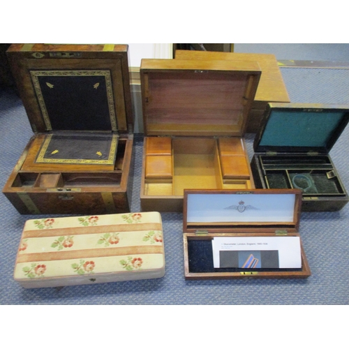 264 - Boxes to include a Victorian walnut writing slope, an oak box, a Saccherometer (glucometer) box by J... 