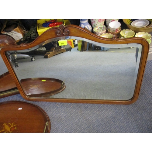 271 - A Victorian inlaid walnut small over mantel mirror with rectangular plate glass 44cm x 69cm, an Edwa... 