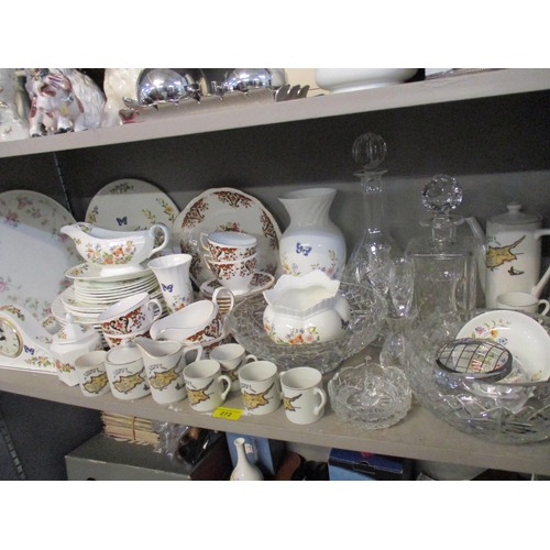 272 - A mixed lot of porcelain and glass table wares to include an Aynsley Cottage Garden part dinner serv... 