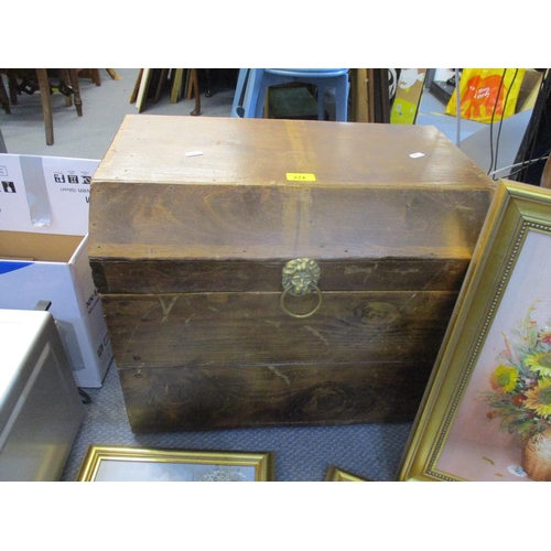 274 - A softwood box with lion head ring handle, and twin brass side carrying handles, a gilt framed oil p... 